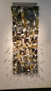 Photo of "Breakdown," by Janine Thornton, 2’ x 6’, fabric, deconstructive screen printed, cast plaster 