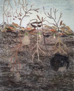 Pastel drawing of plants soil and roots